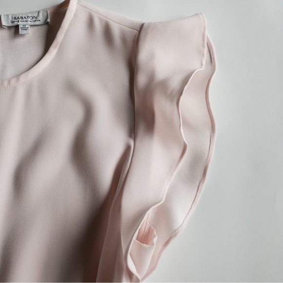 Aritzia Babaton Blush Pink Ruffle Sleeve Tie Waist Knee Length Dress Size XS - Picture 5 of 15